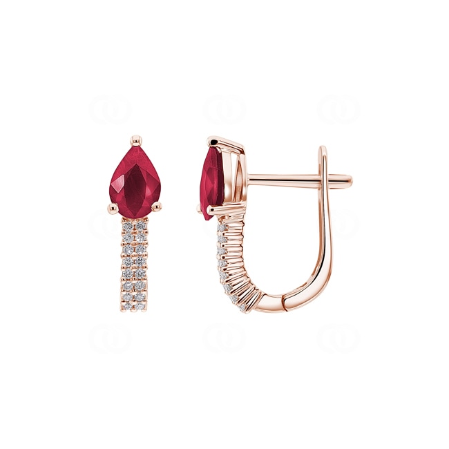 Kreolen 750/18 K Roségold mit Rubinen und Diamanten 0.12 ct H/si - OR-53582-RUB-RG