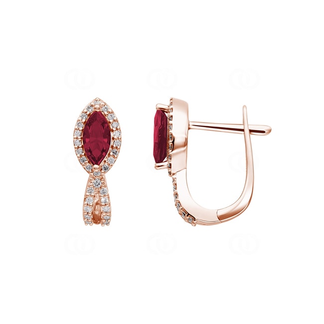 Kreolen 750/18 K Roségold mit Rubinen und Diamanten 0.24 ct H/si - OR-53962-RUB-RG