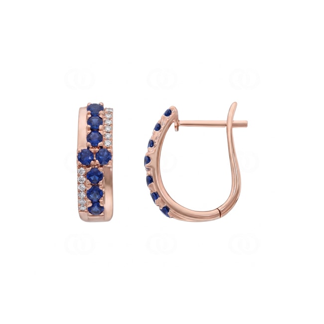 Kreolen 750/18 K Roségold mit Saphiren & Diamanten 0.11 ct - OR-73754-SAF-RG