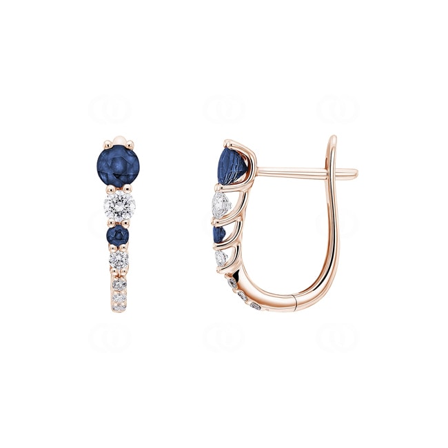 Hoop Earrings 750/18 K Rose Gold with Sapphires & Diamonds 0.25 ct H/si - OR-73392-SAF-RG