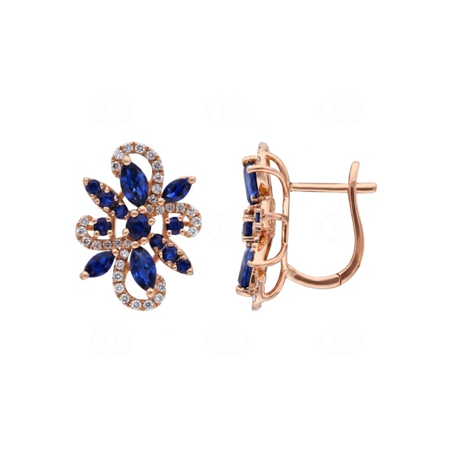 Kreolen 750/18 K Roségold mit Saphiren & Diamanten 0.29 ct - OR-73774-SAF-RG