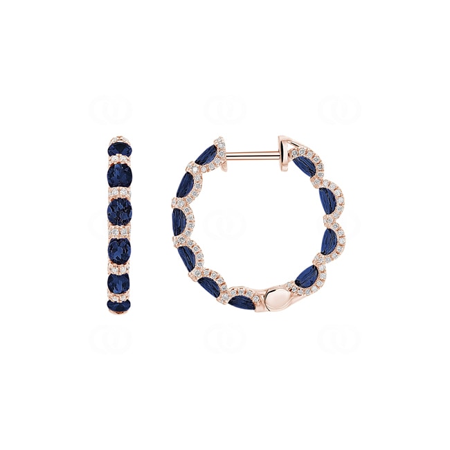 Kreolen 750/18 K Roségold mit Saphiren & Diamanten 0.67 ct H/si - OR-118353-SAF-RG