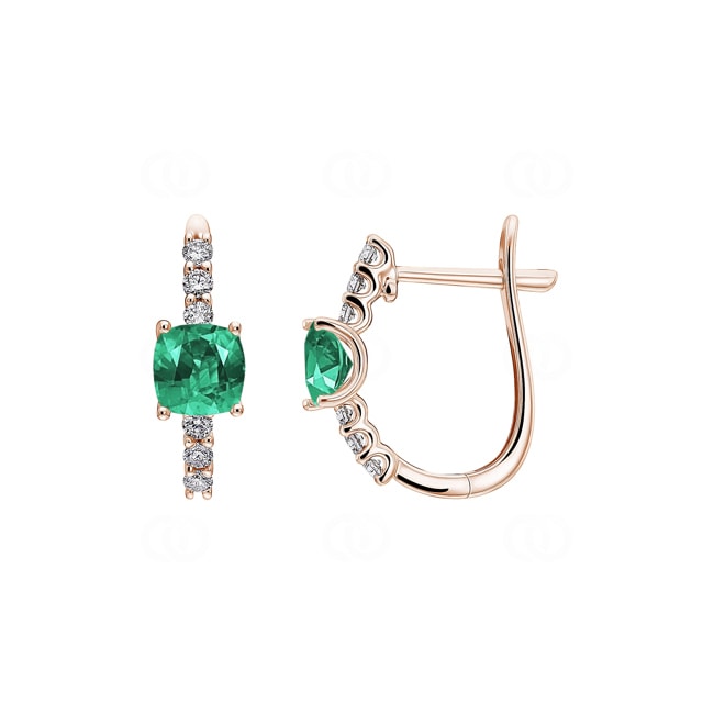 Kreolen 750/18 K Roségold mit Smaragd & Diamanten 0.20 ct H/si - OR-73395-SMA-RG