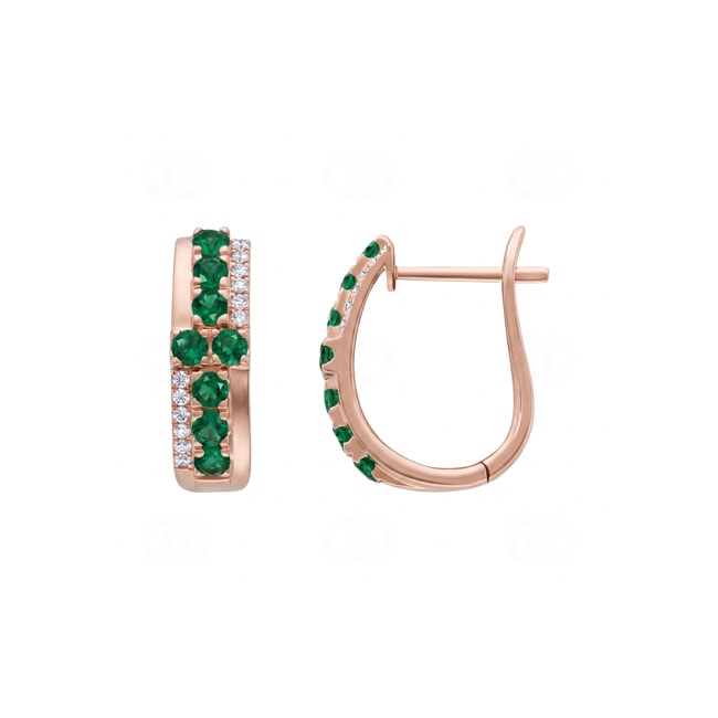 Kreolen 750/18 K Roségold mit Smaragden & Diamanten 0.11 ct - OR-73754-SMA-RG