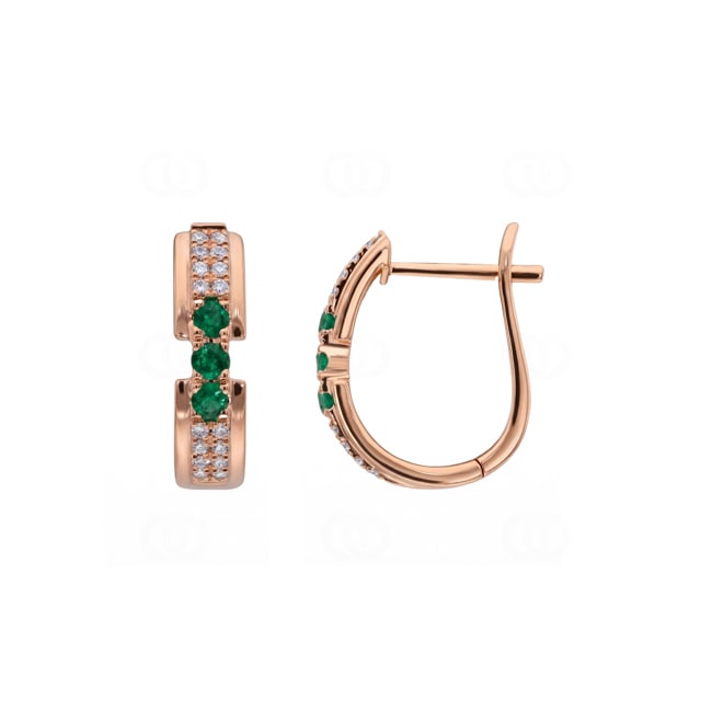Kreolen 750/18 K Roségold mit Smaragden & Diamanten 0.13 ct - OR-73756-SMA-RG