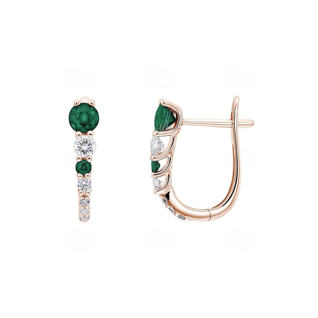 Hoop Earrings 750/18 K Rose Gold with Emeralds & Diamonds 0.25 ct H/si - OR-73392-SMA-RG