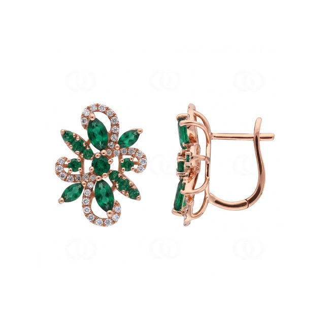 Kreolen 750/18 K Roségold mit Smaragden & Diamanten 0.29 ct - OR-73774-SMA-RG
