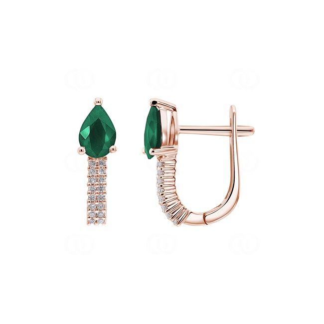 Kreolen 750/18 K Roségold mit Smaragden und Diamanten 0.12 ct H/si - OR-53582-SMA-RG