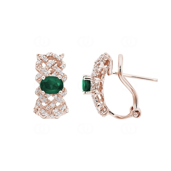 Hoop Earrings 750/18 K Rose Gold with Emeralds and Diamonds 0.17 ct H/si - OR-46722-SMA-RG