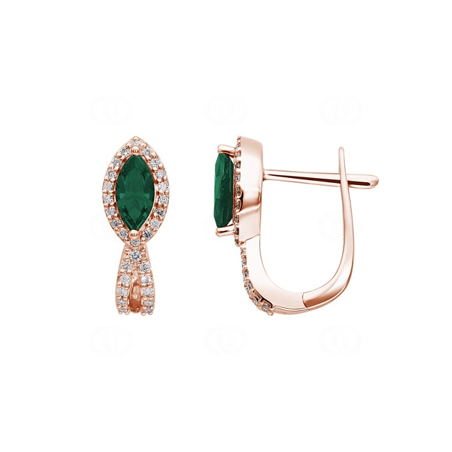 Kreolen 750/18 K Roségold mit Smaragden und Diamanten 0.24 ct H/si - OR-53962-SMA-RG