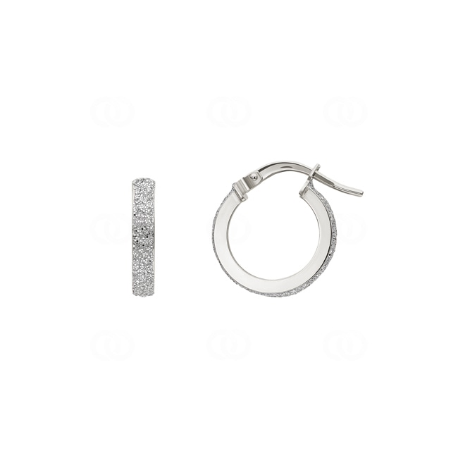 Hoop Earrings Diamondized 750/18 K White Gold 3 x 1.5mm Ø 10mm - 3686GR