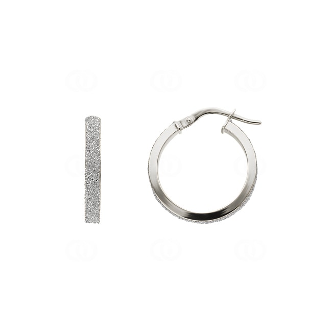 Hoop Earrings Diamondized 750/18 K White Gold 3 x 1.5mm Ø 15mm - 3687GR
