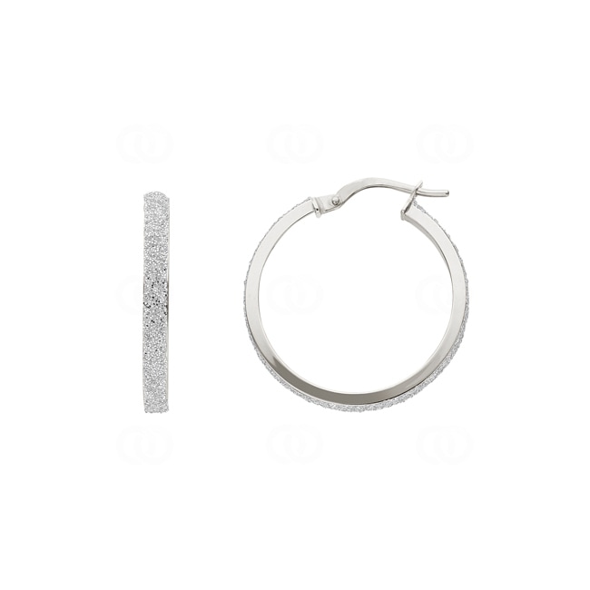 Hoop Earrings Diamondized 750/18 K White Gold 3 x 1.5mm Ø 20mm - 3688GR