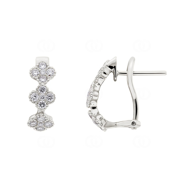 Hoop Earrings 750/18 K White Gold Cloverleaves with Diamonds 0.58 ct H/si - OR-03295-WG