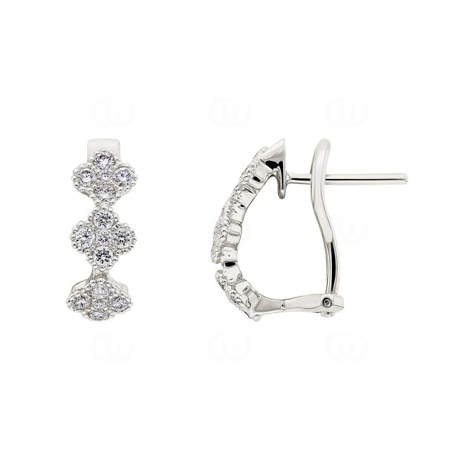 Hoop Earrings 750/18 K White Gold Cloverleaves with Diamonds 0.58 ct H/si - OR-03295-WG