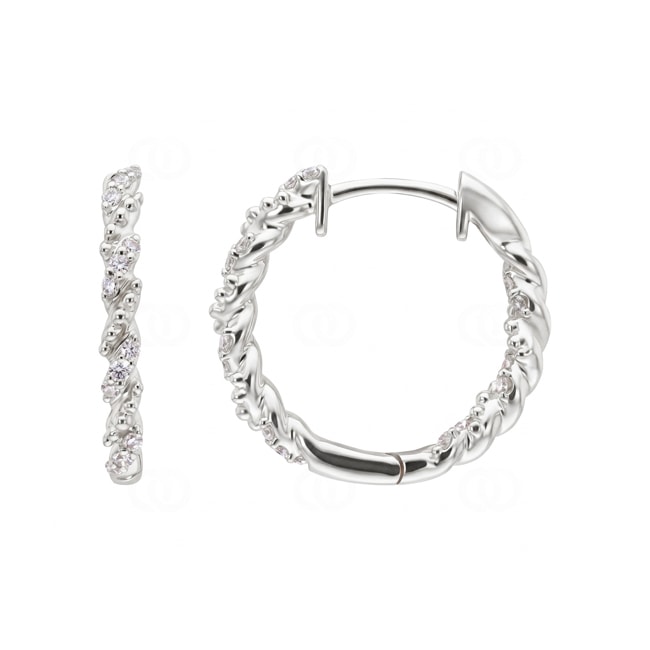 Kreolen 750/18 K Weissgold Kordeloptik mit Diamanten 0.18 ct - OR-73822-WG
