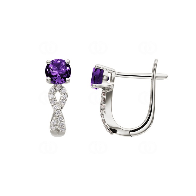 Kreolen 750/18 K Weissgold mit Amethyst rund und Diamanten 0.11 ct H/si - OR-54202-AME-WG