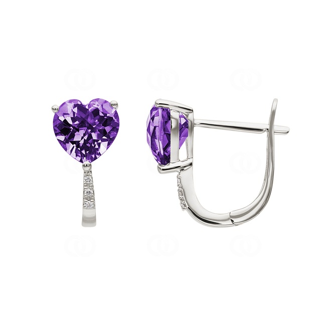 Hoop Earrings 750/18 K White Gold with Amethyst and Diamonds 0.01 ct H/si - OR-52262-AME-WG