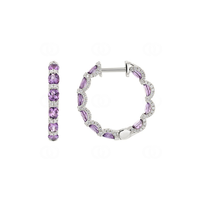 Créoles or gris 750/18 ct avec améthystes & diamants 0.67 ct H/si - OR-118353-AME-WG