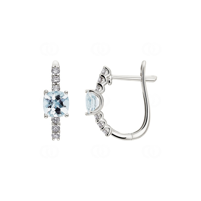 Créoles or gris 750/18 ct avec aguie-marine & diamants 0.20 ct H/si - OR-73395-AQM-WG