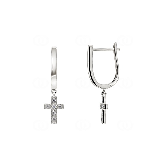 Créoles or gris 750/18 ct Croix avec diamants 0.07 ct H/si - OR-43850-WG