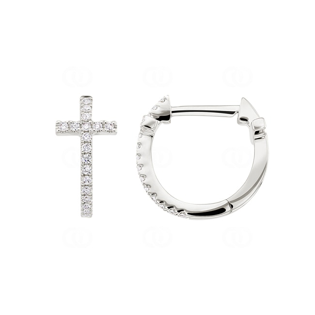 Créoles or gris 750/18 ct avec diamants 0.09 ct H/si, Croix - OR-53834-WG