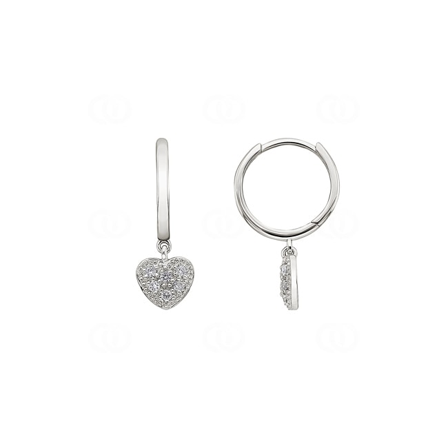 Hoop Earrings 750/18 K White Gold Heart with Diamonds 0.13 ct H/si - OR-30185-WG