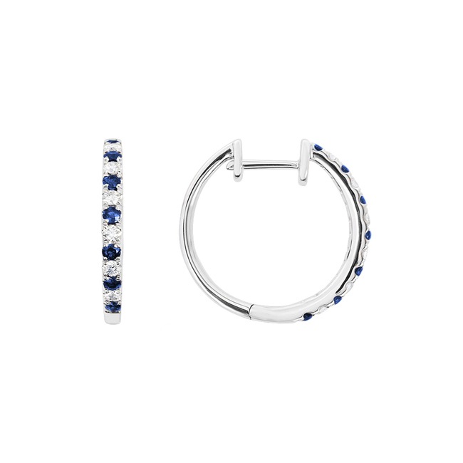 Kreolen 750/18 K Weissgold mit Diamanten 0.23ct. H/si & Saphiren - PE4916/2