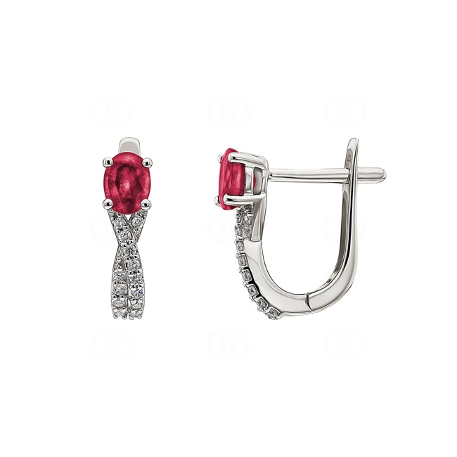 Hoop Earrings 750/18 K White Gold with oval Ruby and Diamonds 0.12 ct H/si - OR-52472-RUB-WG