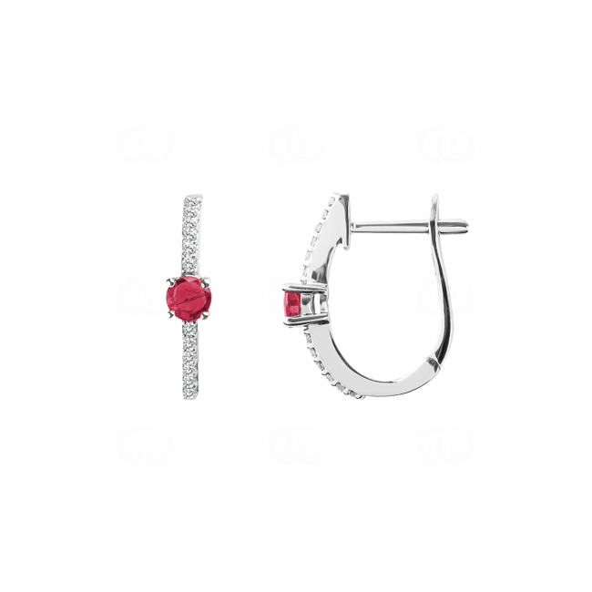 Kreolen 750/18 K Weissgold mit Rubin rund und Diamanten 0.12 ct H/si - OR-46617-RUB-WG