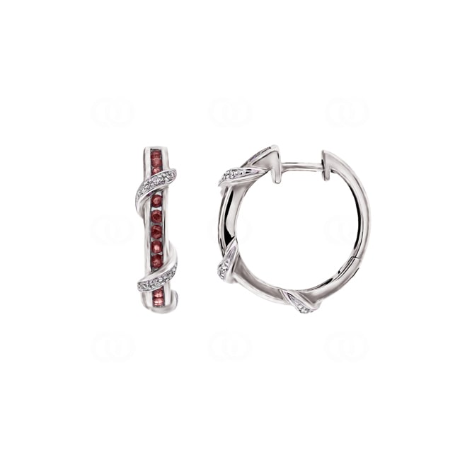 Kreolen 750/18 K Weissgold mit Rubinen & Diamanten 0.08 ct H/si - PE3621-3