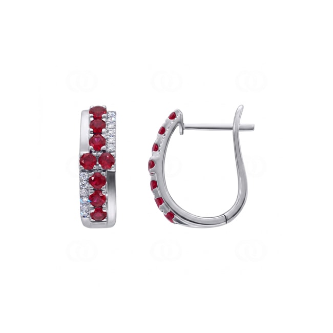 Kreolen 750/18 K Weissgold mit Rubinen & Diamanten 0.11 ct - OR-73754-RUB-WG