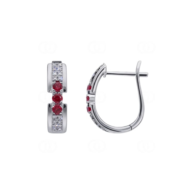 Kreolen 750/18 K Weissgold mit Rubinen & Diamanten 0.13 ct - OR-73756-RUB-WG
