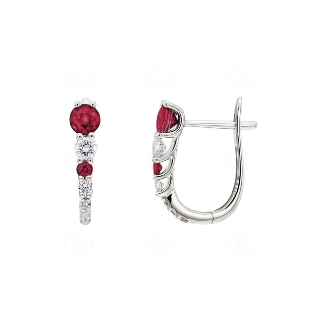 Hoop Earrings 750/18 K White Gold with Rubies & Diamonds 0.25 ct H/si - OR-73392-RUB-WG