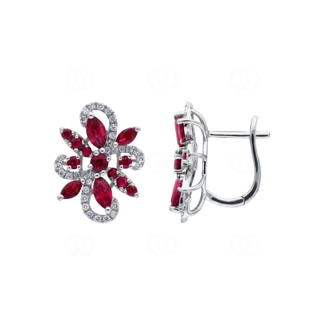 Kreolen 750/18 K Weissgold mit Rubinen & Diamanten 0.29 ct - OR-73774-RUB-WG