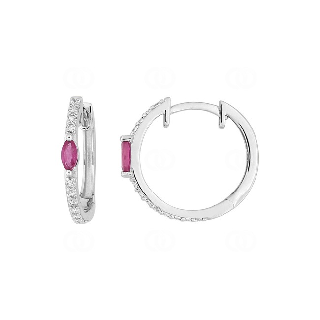 Créoles or gris 750/18 ct avec rubis & diamants 0.20 ct H/p1 - 2.7359.R1