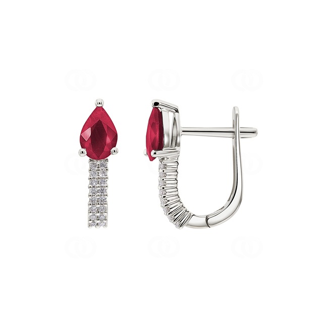 Kreolen 750/18 K Weissgold mit Rubinen und Diamanten 0.12 ct H/si - OR-53582-RUB-WG