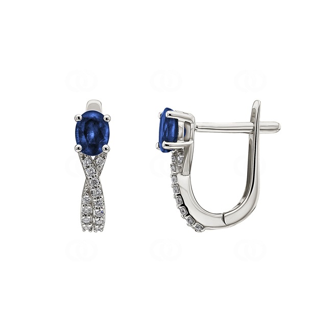 Kreolen 750/18 K Weissgold mit Saphir oval und Diamanten 0.12 ct H/si - OR-52472-SAF-WG