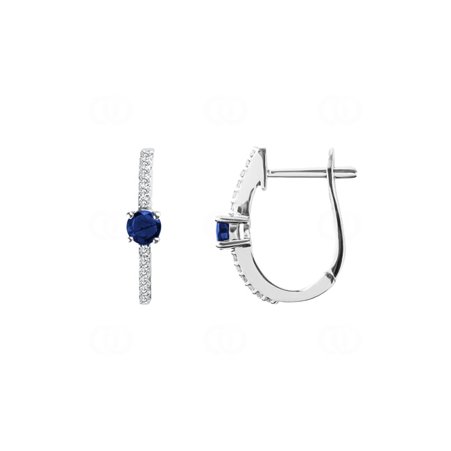 Kreolen 750/18 K Weissgold mit Saphir rund und Diamanten 0.12 ct H/si - OR-46617-SAF-WG