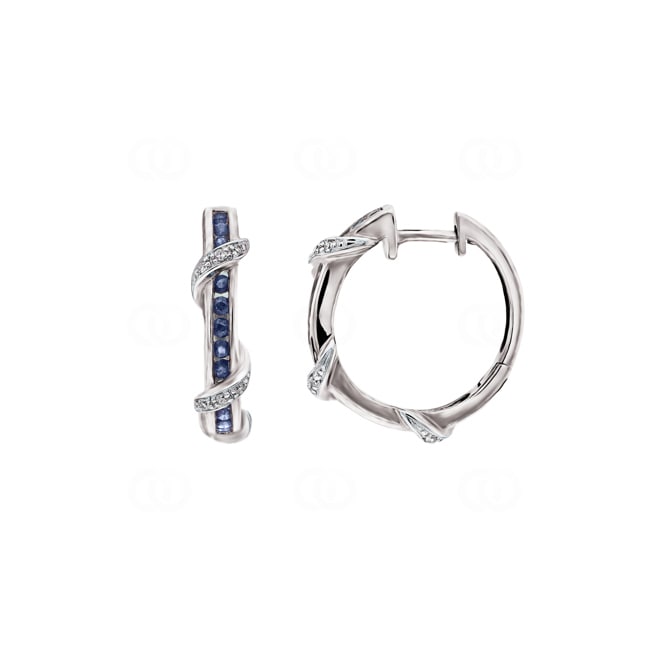 Kreolen 750/18 K Weissgold mit Saphiren & Diamanten 0.08 ct H/si - PE3621/2