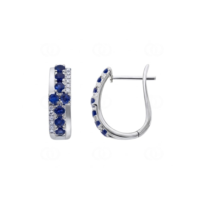 Kreolen 750/18 K Weissgold mit Saphiren & Diamanten 0.11 ct - OR-73754-SAF-WG