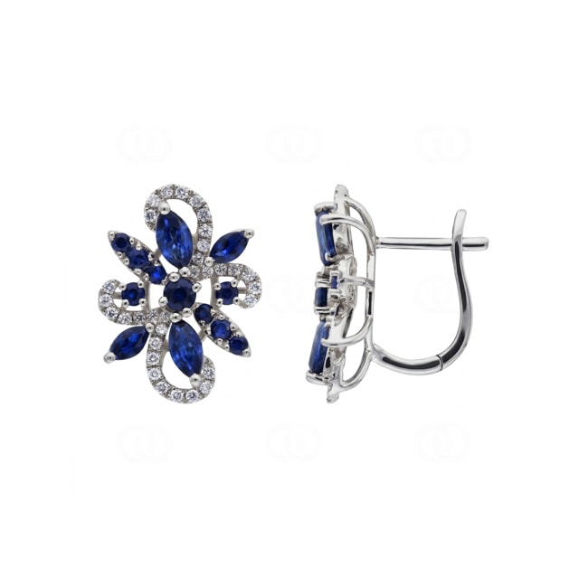 Kreolen 750/18 K Weissgold mit Saphiren & Diamanten 0.29 ct - OR-73774-SAF-WG
