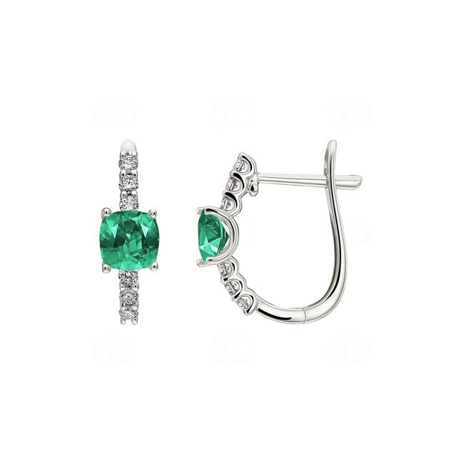 Créoles or gris 750/18 ct avec émeraude & diamants 0.20 ct H/si - OR-73395-SMA-WG