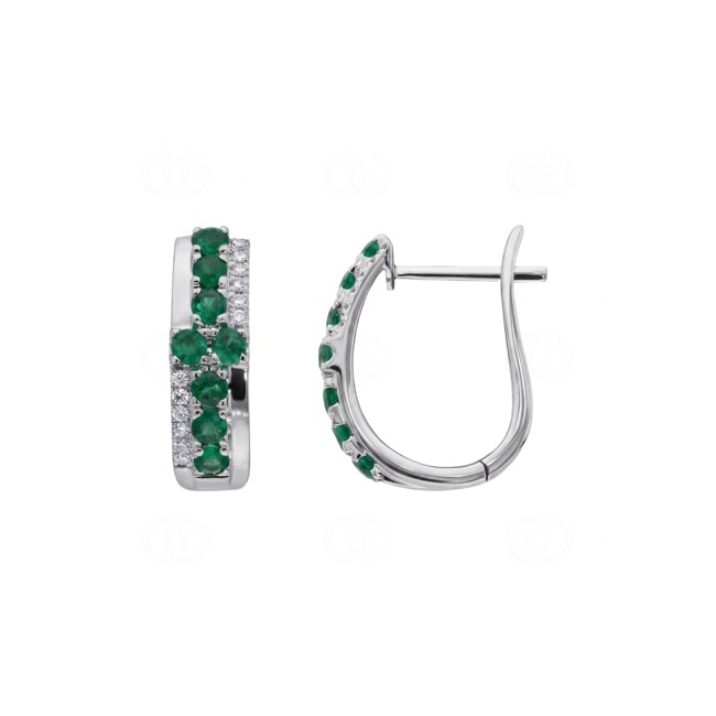 Kreolen 750/18 K Weissgold mit Smaragden & Diamanten 0.11 ct - OR-73754-SMA-WG