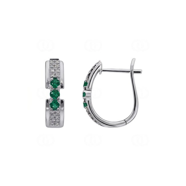 Kreolen 750/18 K Weissgold mit Smaragden & Diamanten 0.13 ct - OR-73756-SMA-WG