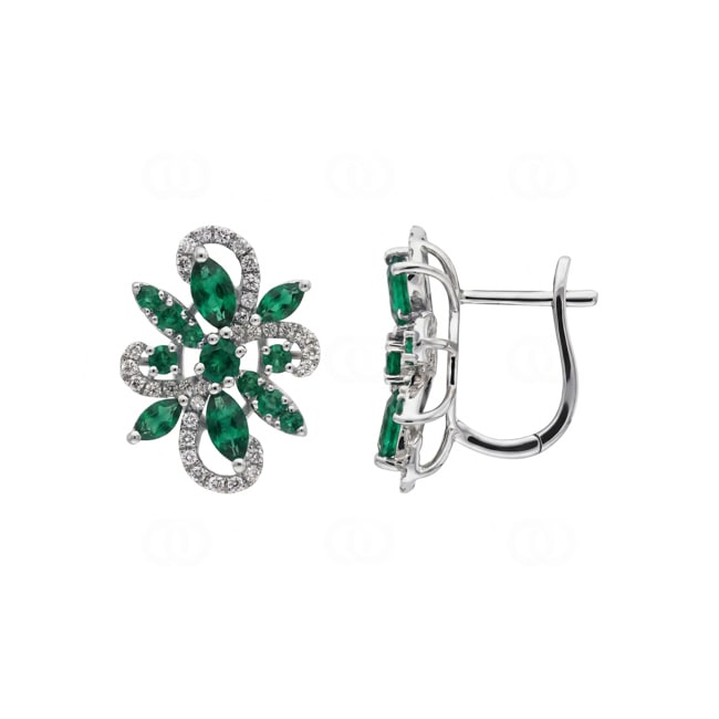 Kreolen 750/18 K Weissgold mit Smaragden & Diamanten 0.29 ct - OR-73774-SMA-WG