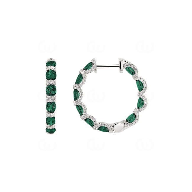 Hoop Earrings 750/18 K White Gold with Emeralds & Diamonds 0.67 ct H/si - OR-118353-SMA-WG