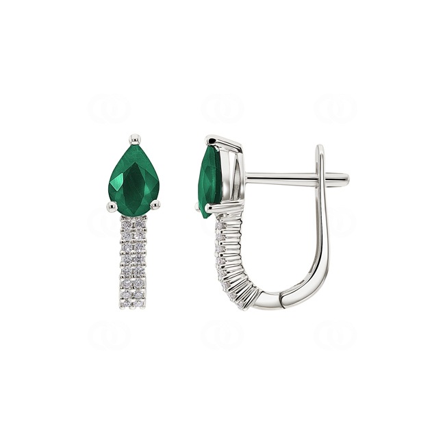 Kreolen 750/18 K Weissgold mit Smaragden und Diamanten 0.12 ct H/si - OR-53582-SMA-WG