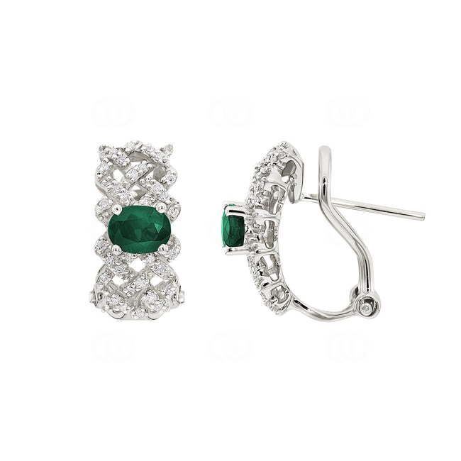 Hoop Earrings 750/18 K White Gold with Emeralds and Diamonds 0.17 ct H/si - OR-46722-SMA-WG