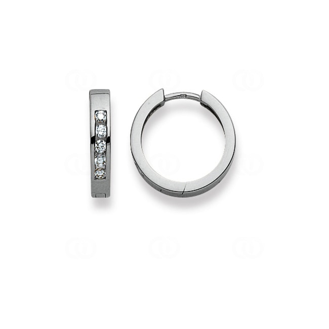 Hoop Earrings 750/18 K White Gold Ø 16mm with Cubic Zirconia - 1264.04144/1600